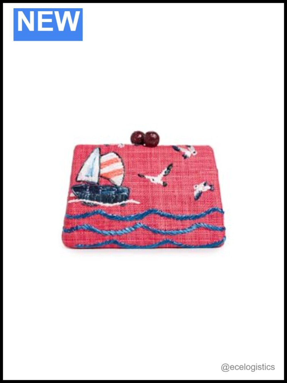 Serpui Candice Boat Clutch Straw Embroidered Chain Strap